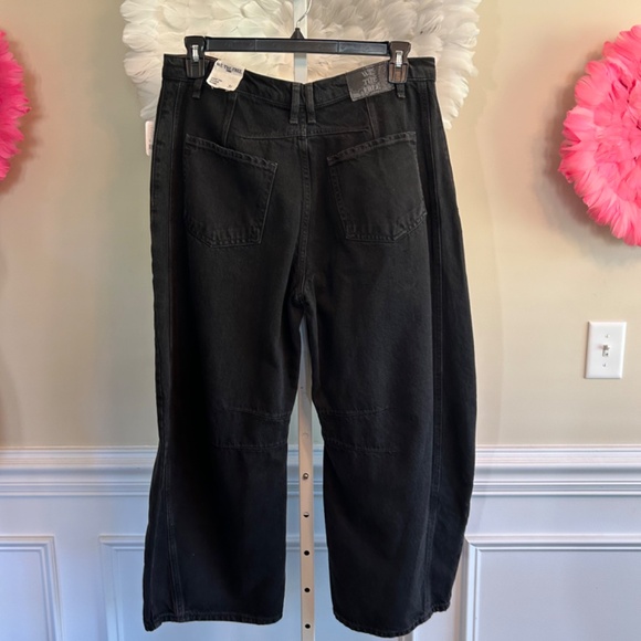 Free People We The Free Lucky You Mid Rise Barrel Soundwave Black Jeans 31 - Picture 3 of 6